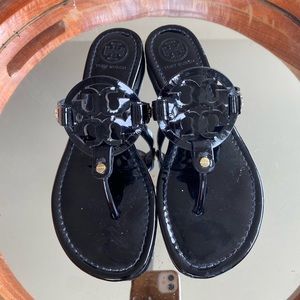 Tory Burch Black Patent Leather Logo Slide